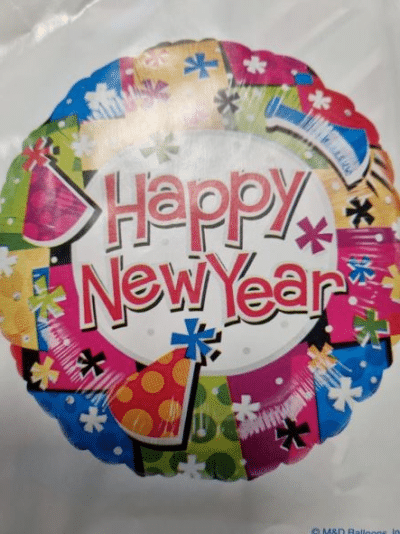X1901-18 FOIL RND HAPPY NEW YEAR WITH HATS
