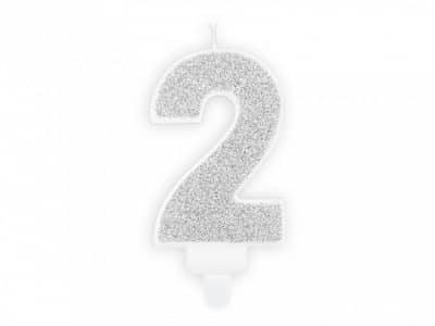 N13-Glitter Silver Birthday candle Number 2