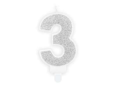 N13-Glitter Silver Birthday candle Number 3
