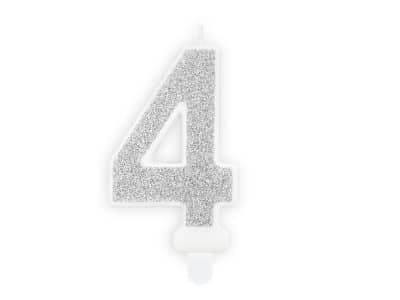 N13-Glitter Silver Birthday candle Number 4