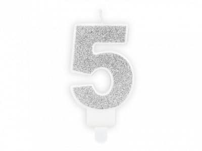 N13-Glitter Silver Birthday candle Number 5