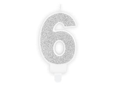 N13-Glitter Silver Birthday candle Number 6