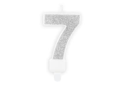 N13-Glitter Silver Birthday candle Number 7