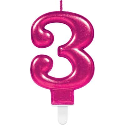 N21-Pink Number Candle 3 Sparkling Celebrations