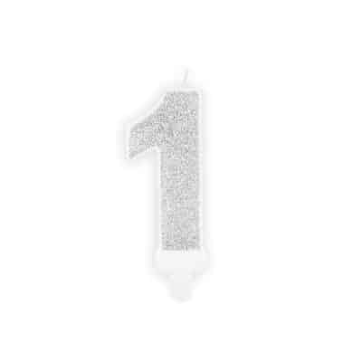 Birthday candle Number 1, silver, 7cm 1ctn/24pc.
