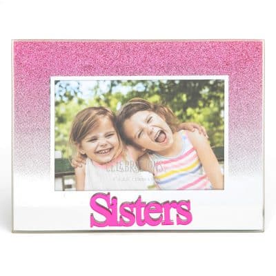 **MULTI 8** Pink Glitter / Acrylic Frame 5" x 3.5" - Sisters