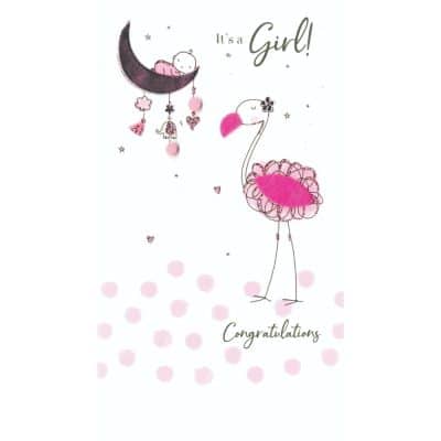 Birth Girl - Flamingo & Baby on Moon